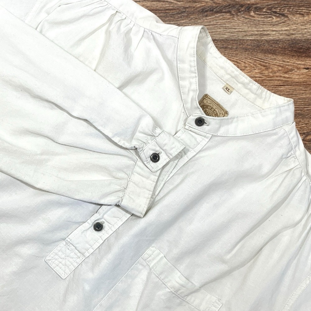 VTG Wah Maker Frontier Poet's Shirt Mens XL Ivory Popover Band Collar Western